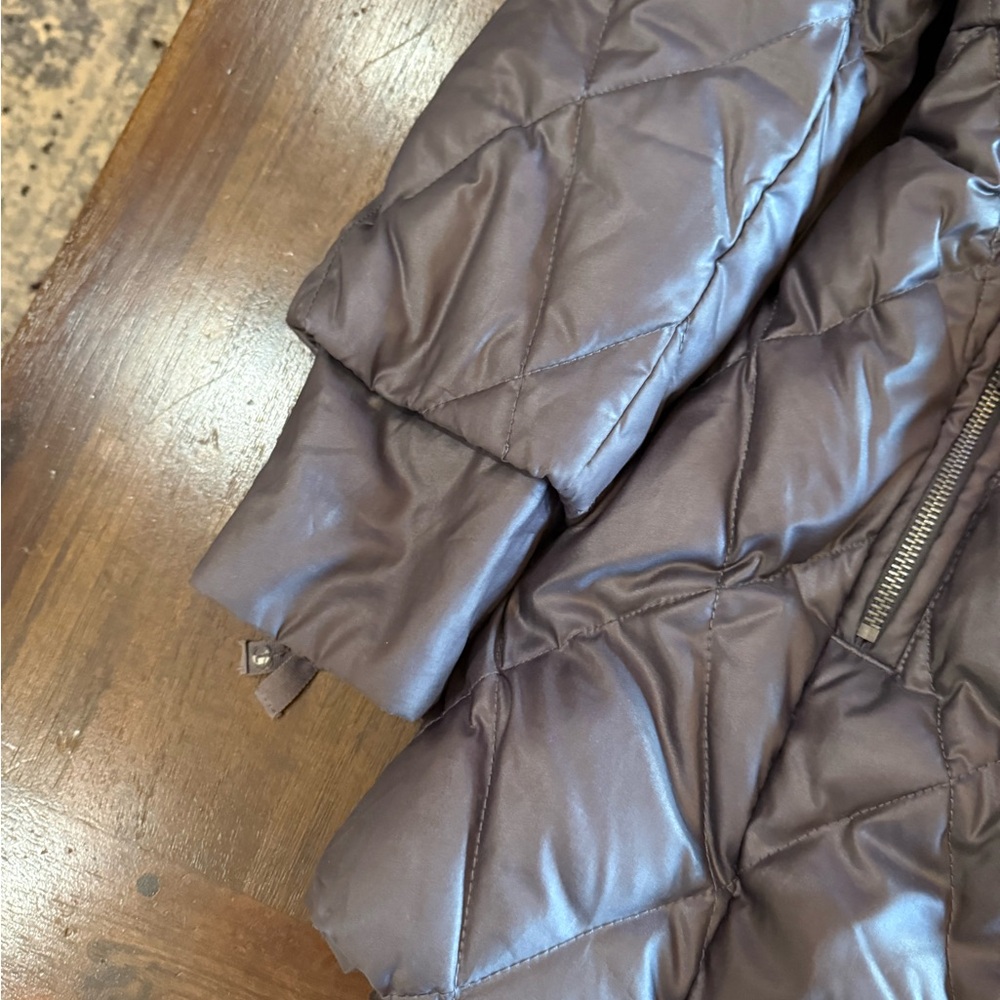 Juicy Couture Long Gray Puffer Coat with Faux Fur Trim Hood - Picture 2 of 5